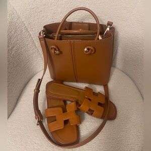 Set of bag and sandals brown color